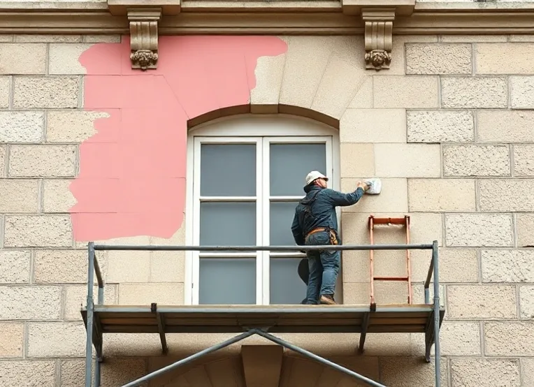 Ravalement de façade en pierre, nettoyage et application d'enduit